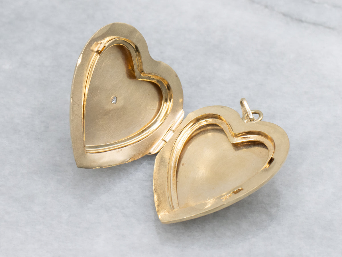 Retro 1950s Diamond Two-Tone Gold Heart-Shaped Locket