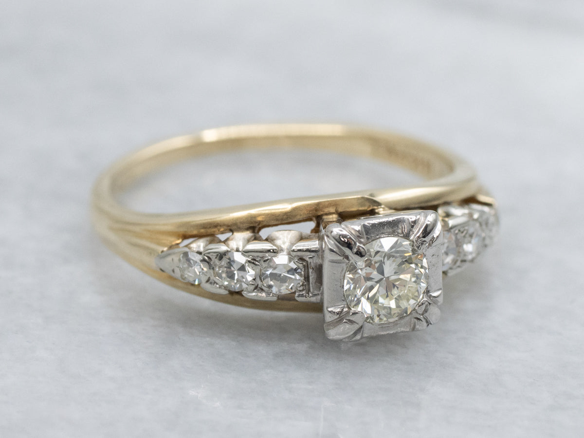 Retro European Cut Diamond Engagement Ring