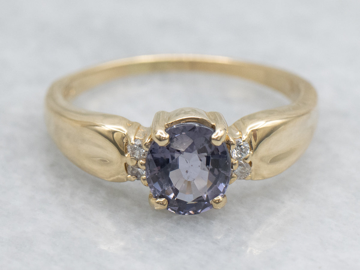 Pretty Purple Spinel Diamond and Gold Ring