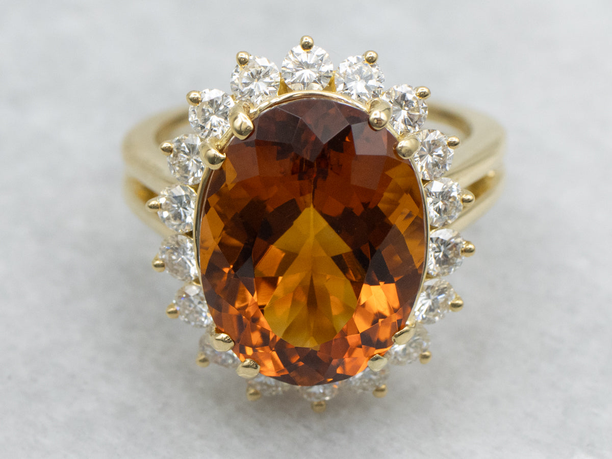 18-Karat Gold Citrine and Diamond Halo Ring