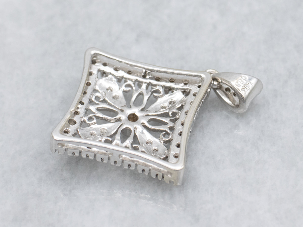 Floral Filigree White Gold Diamond Pendant