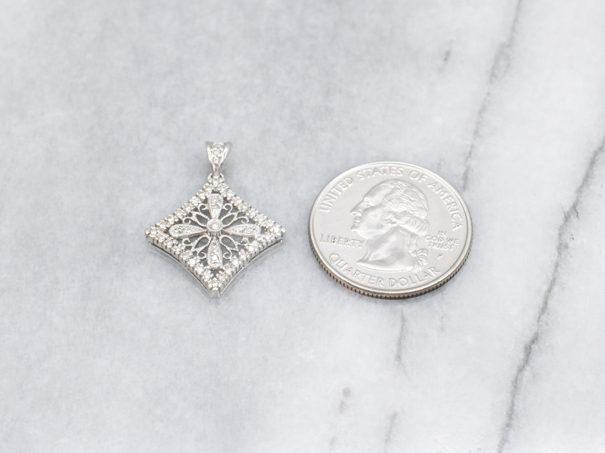 Floral Filigree White Gold Diamond Pendant