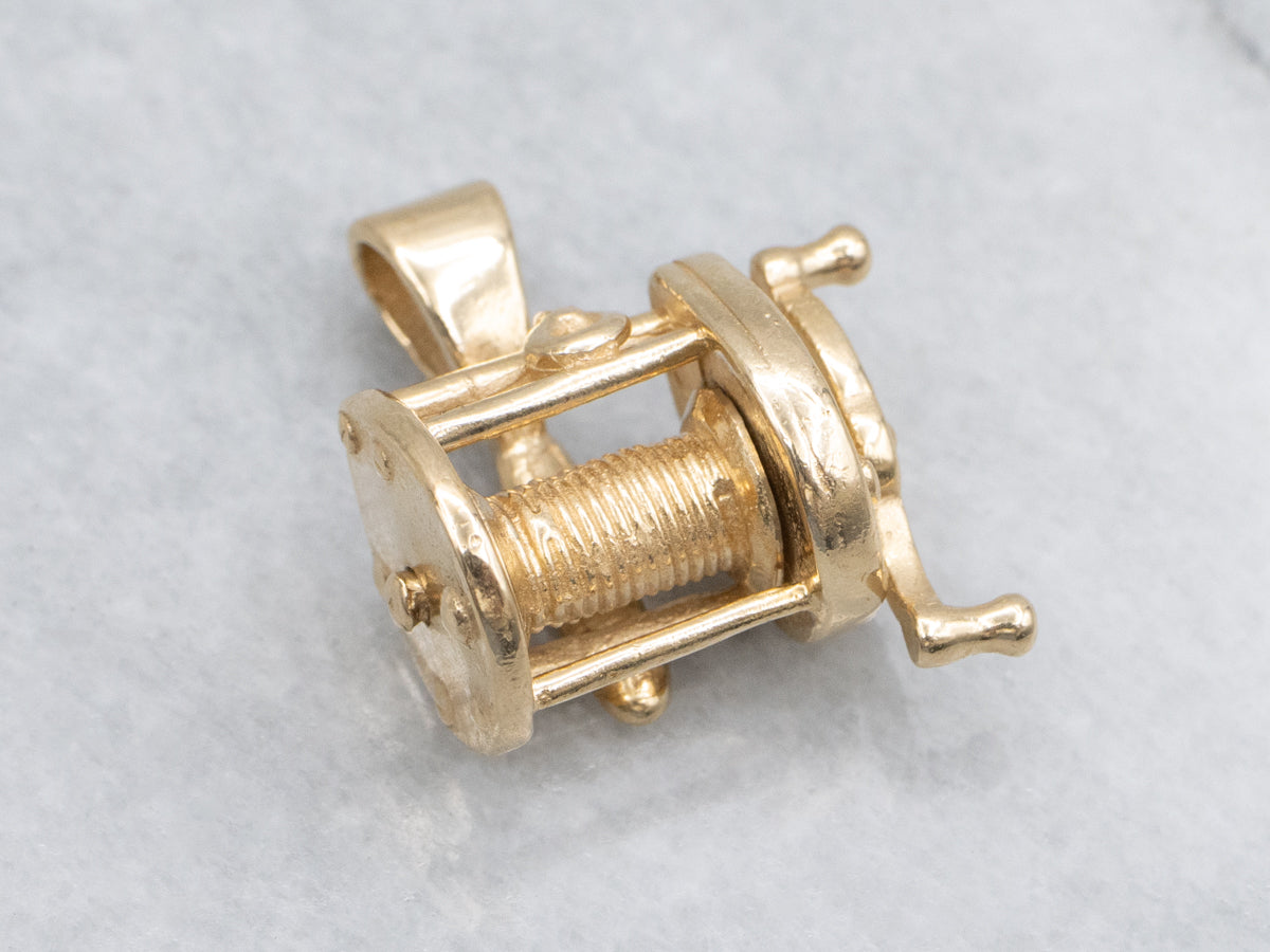 Yellow Gold Fishing Reel Pendant