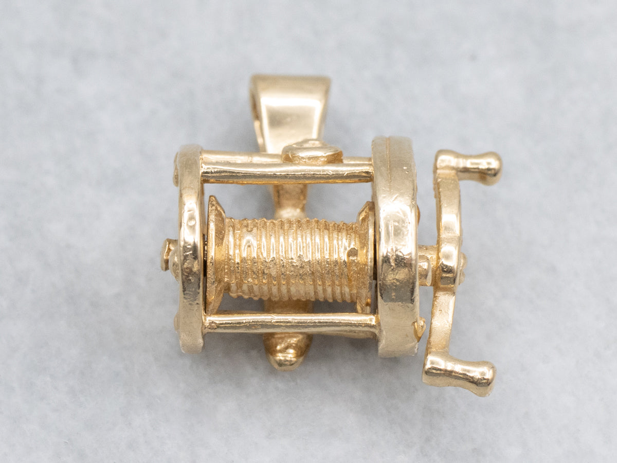 Yellow Gold Fishing Reel Pendant