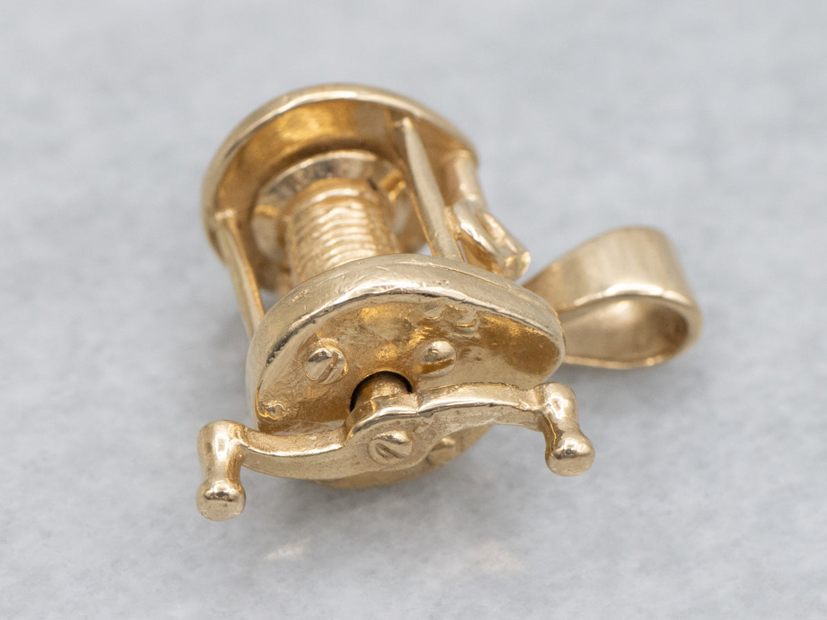 Yellow Gold Fishing Reel Pendant