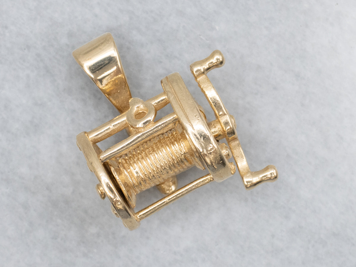 Yellow Gold Fishing Reel Pendant