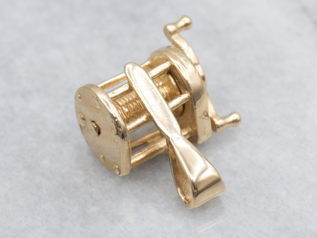 Yellow Gold Fishing Reel Pendant