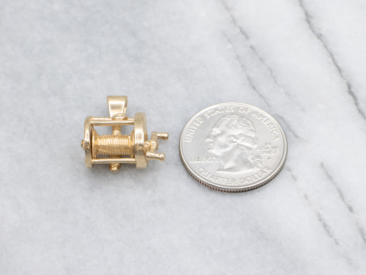 Yellow Gold Fishing Reel Pendant