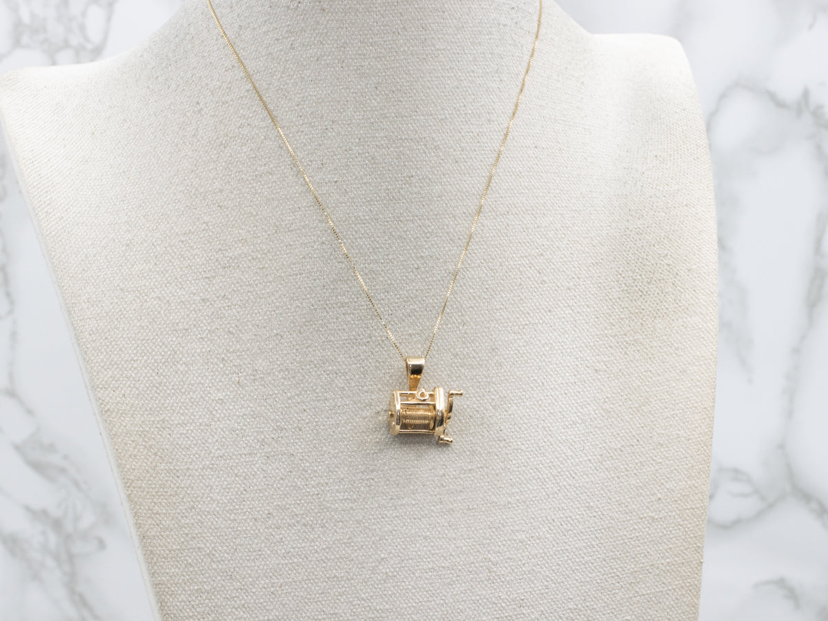 Yellow Gold Fishing Reel Pendant