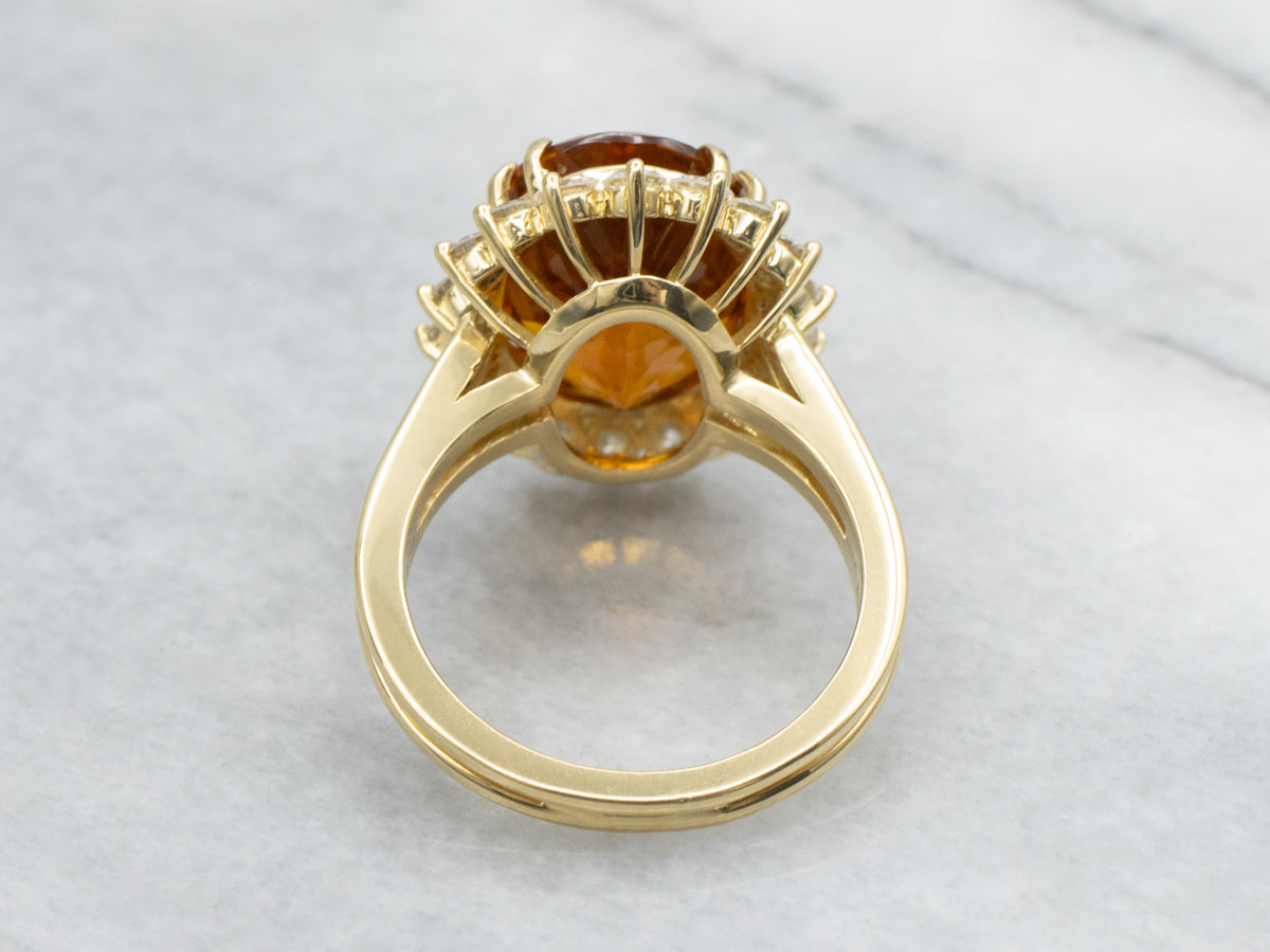 18-Karat Gold Citrine and Diamond Halo Ring