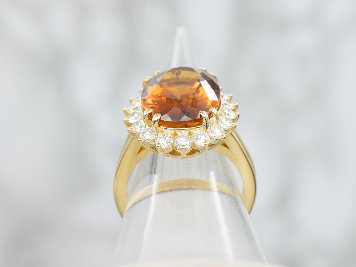 18-Karat Gold Citrine and Diamond Halo Ring