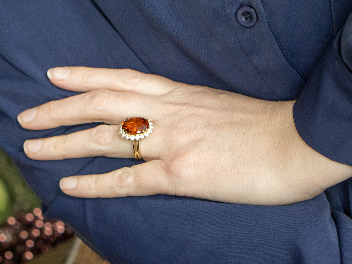 18-Karat Gold Citrine and Diamond Halo Ring