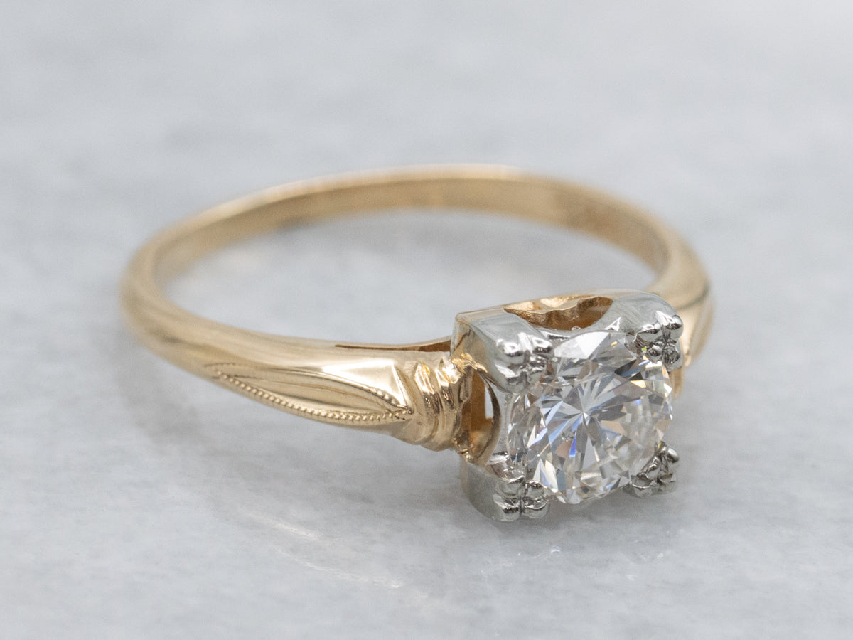 Vintage Diamond Solitaire Engagement Ring with Fishtail Prongs