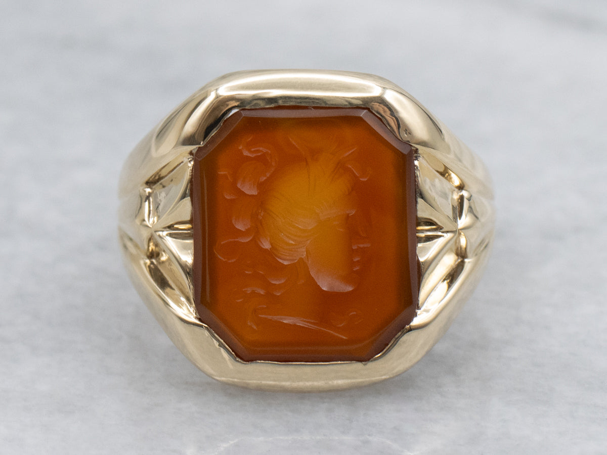 Vintage Gold Carnelian Intaglio Ring featuring Medusa