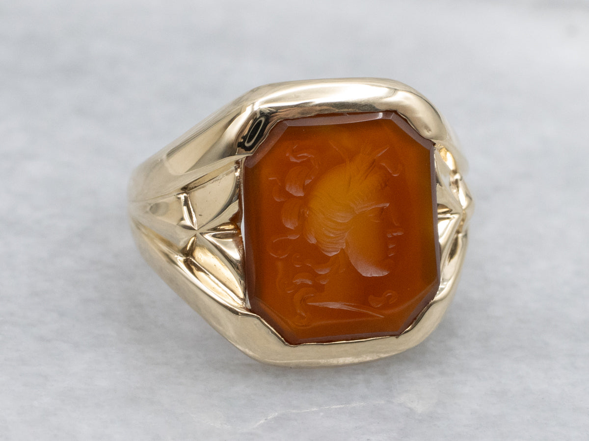 Vintage Gold Carnelian Intaglio Ring featuring Medusa