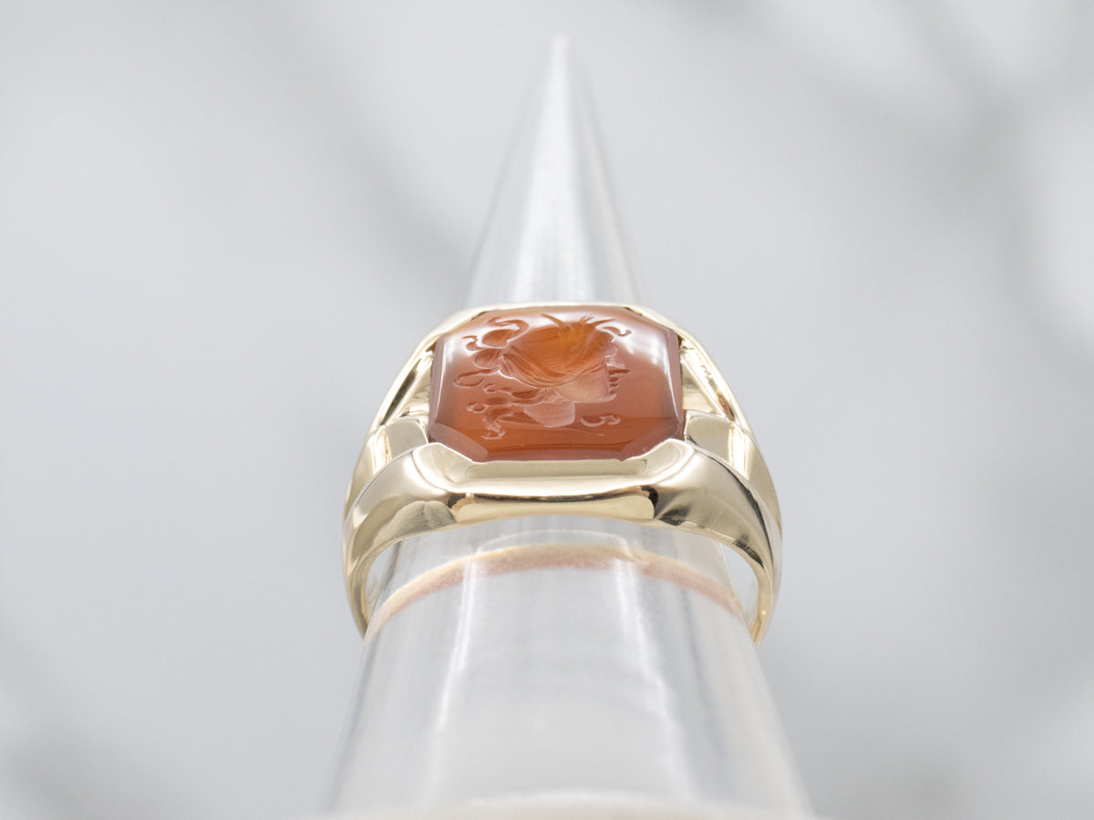 Vintage Gold Carnelian Intaglio Ring featuring Medusa
