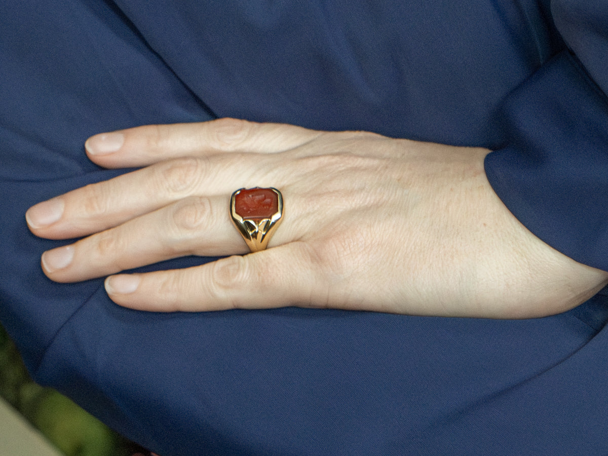 Vintage Gold Carnelian Intaglio Ring featuring Medusa