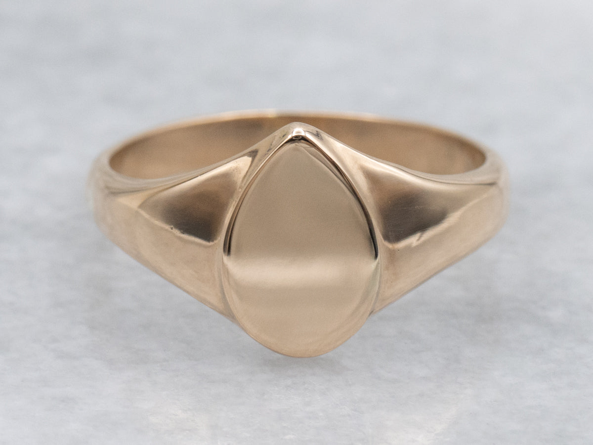 Polished Gold Vintage Teardrop-Top Signet Ring