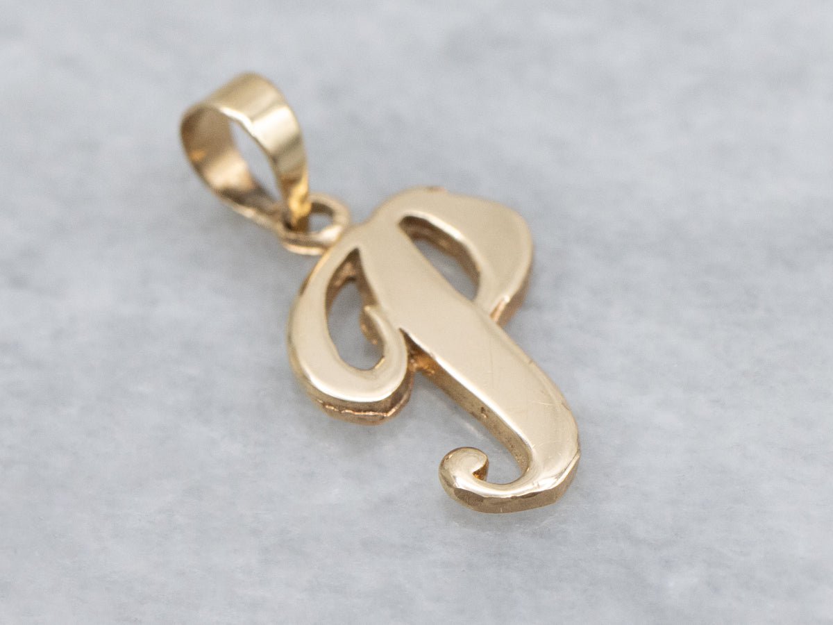 Scrolling Gold Cursive Letter "P" Initial Pendant