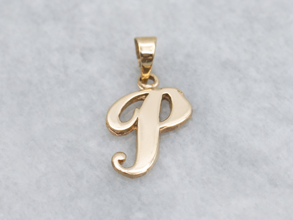 Scrolling Gold Cursive Letter "P" Initial Pendant