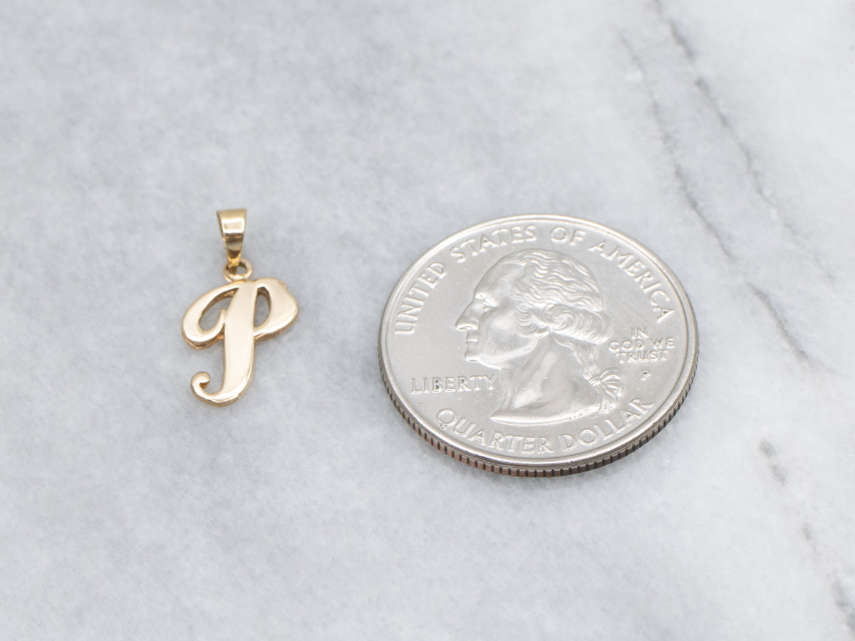 Scrolling Gold Cursive Letter "P" Initial Pendant
