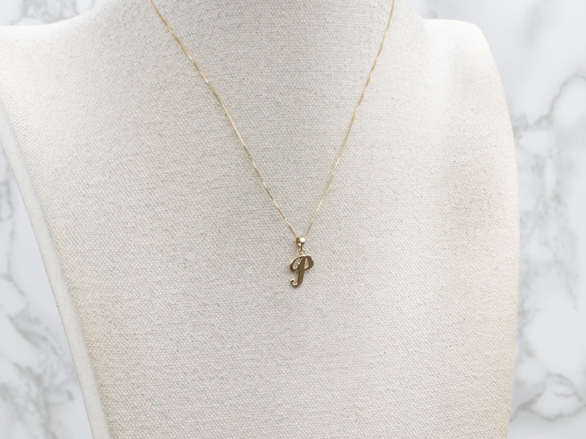 Scrolling Gold Cursive Letter "P" Initial Pendant
