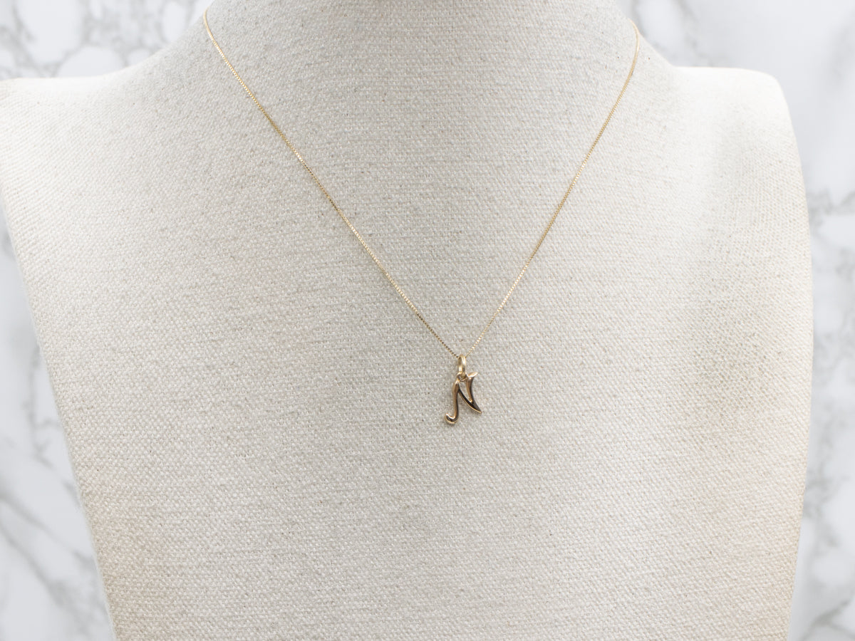 Yellow Gold "N" Initial Pendant