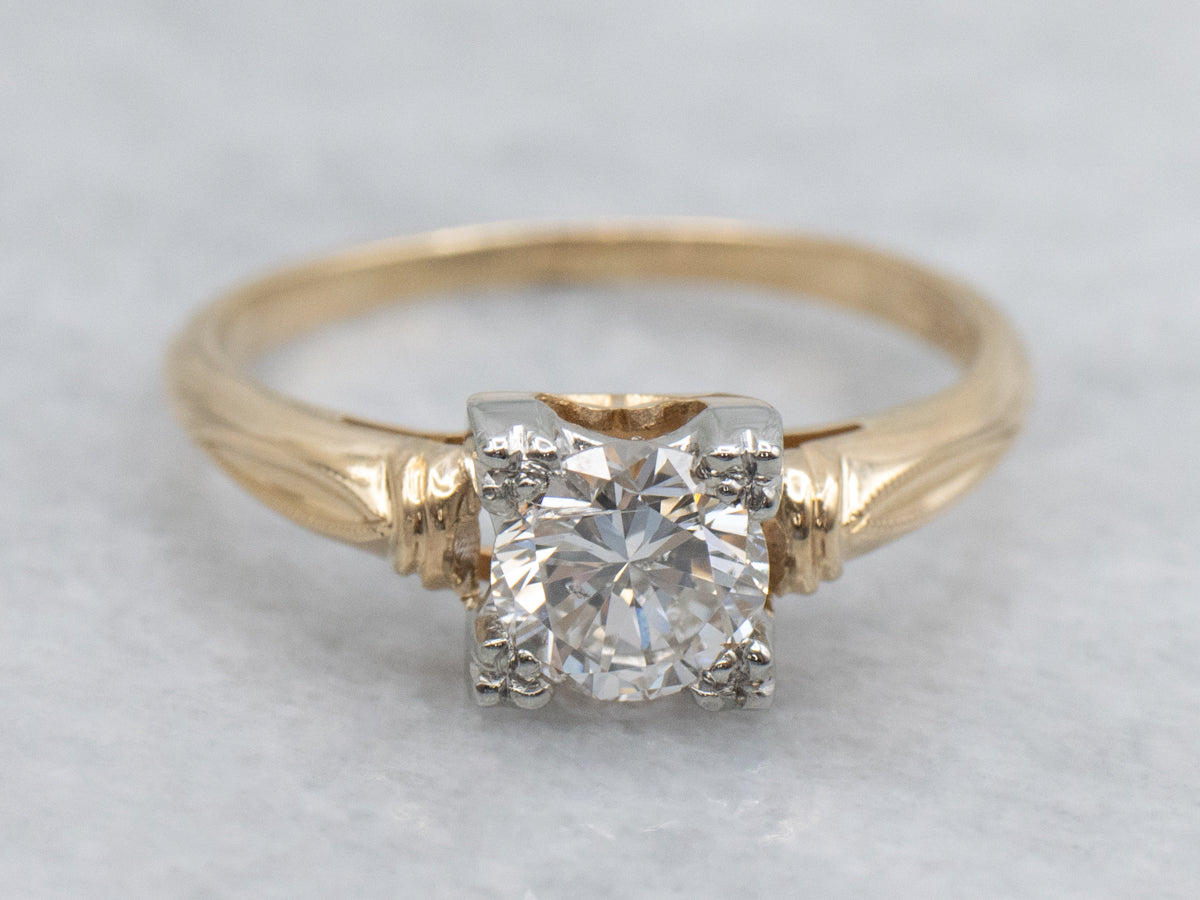 Vintage Diamond Solitaire Engagement Ring with Fishtail Prongs
