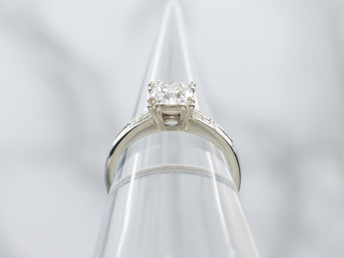 Antique European Cut Diamond Engagement Ring with Floral Details