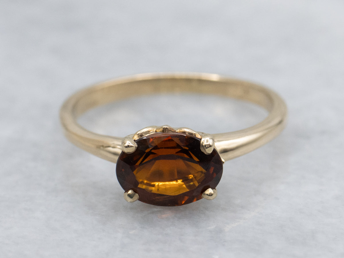 East-West-Set Oval-Cut Citrine and Gold Solitaire Ring