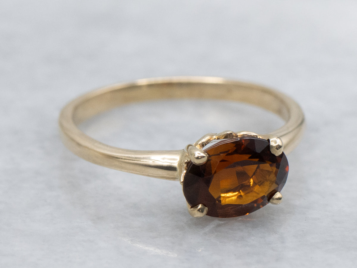 East-West-Set Oval-Cut Citrine and Gold Solitaire Ring