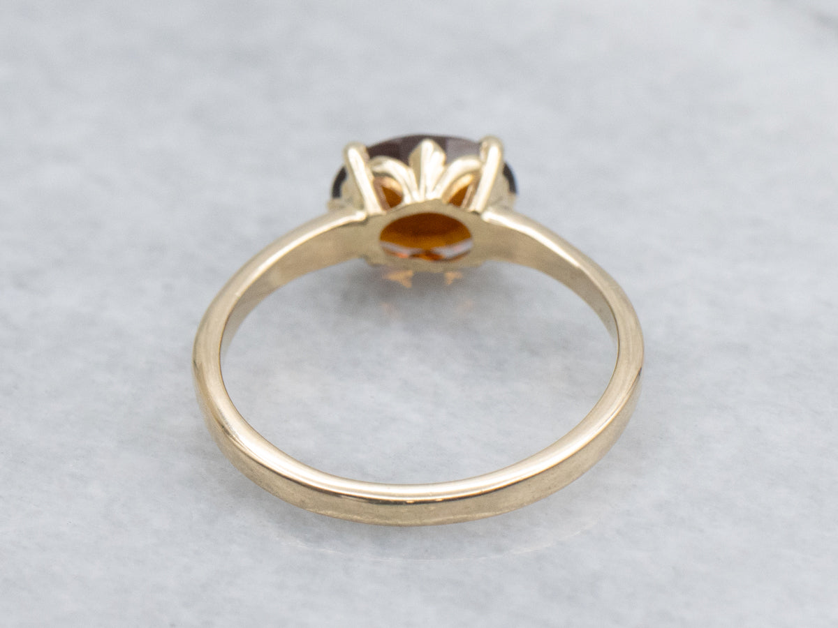 East-West-Set Oval-Cut Citrine and Gold Solitaire Ring