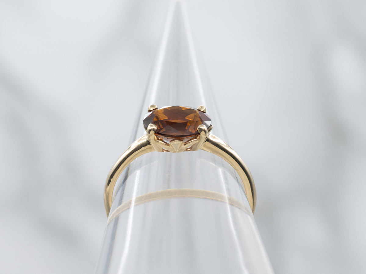 East-West-Set Oval-Cut Citrine and Gold Solitaire Ring