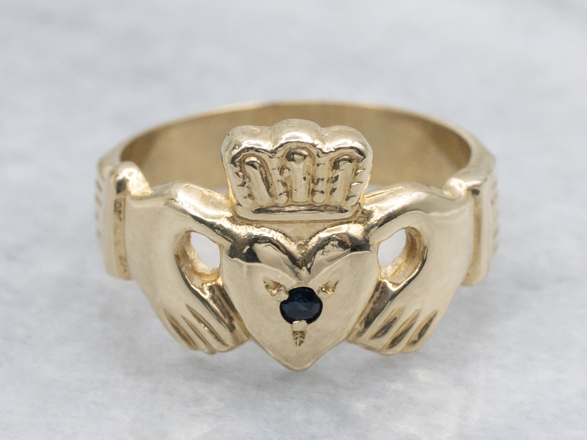 Unisex Sapphire and Gold Claddagh Band