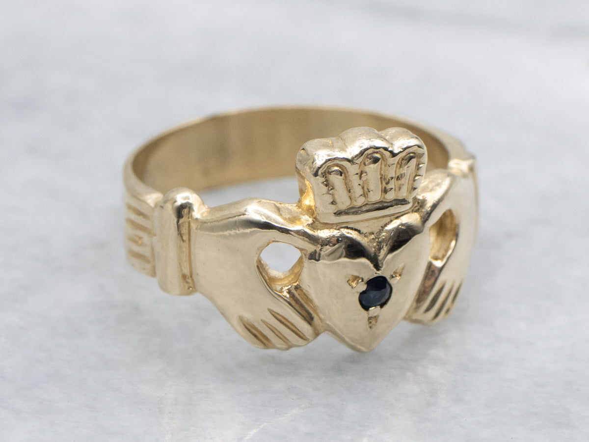 Unisex Sapphire and Gold Claddagh Band