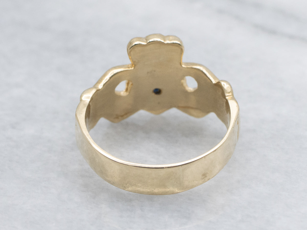 Unisex Sapphire and Gold Claddagh Band