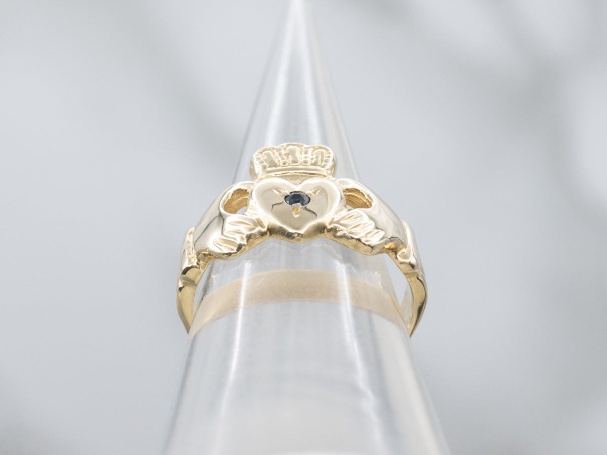 Unisex Sapphire and Gold Claddagh Band