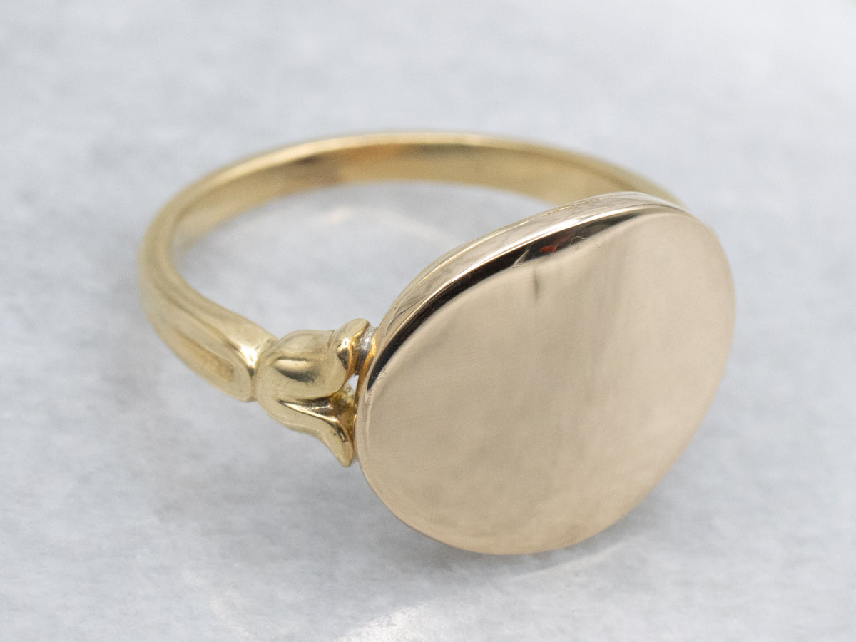 East-to-West Large Yellow Gold Signet Ring