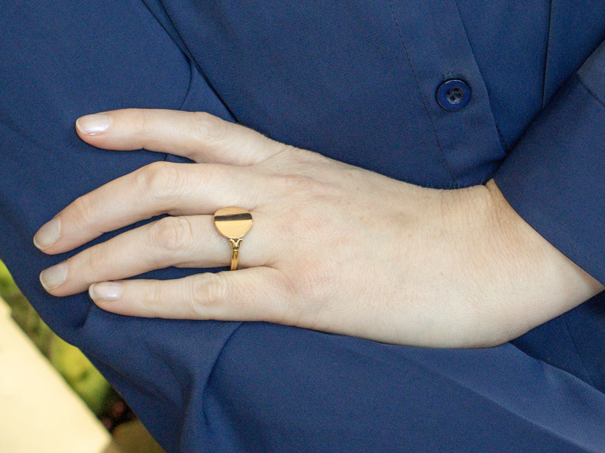 East-to-West Large Yellow Gold Signet Ring