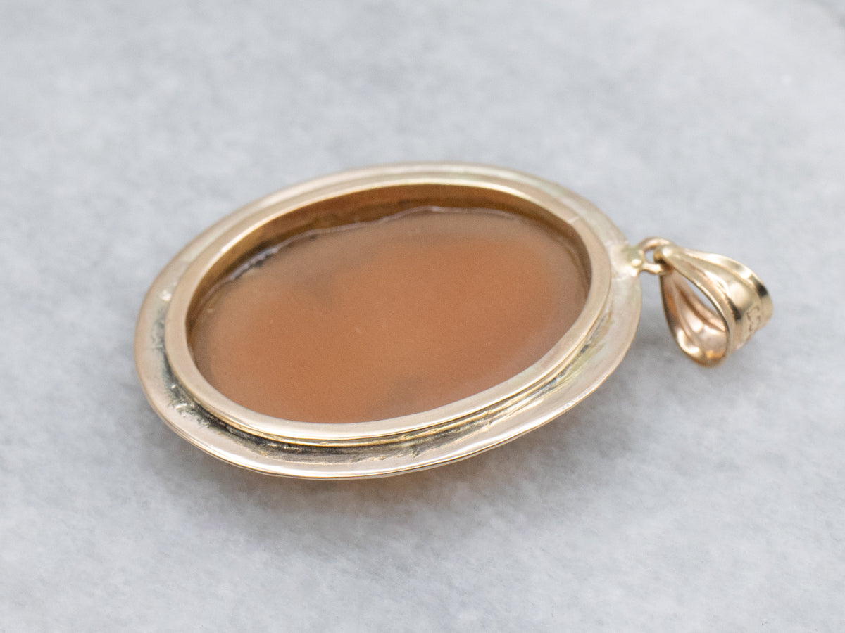Vintage Cameo Engraved Setting Yellow Gold Pendant