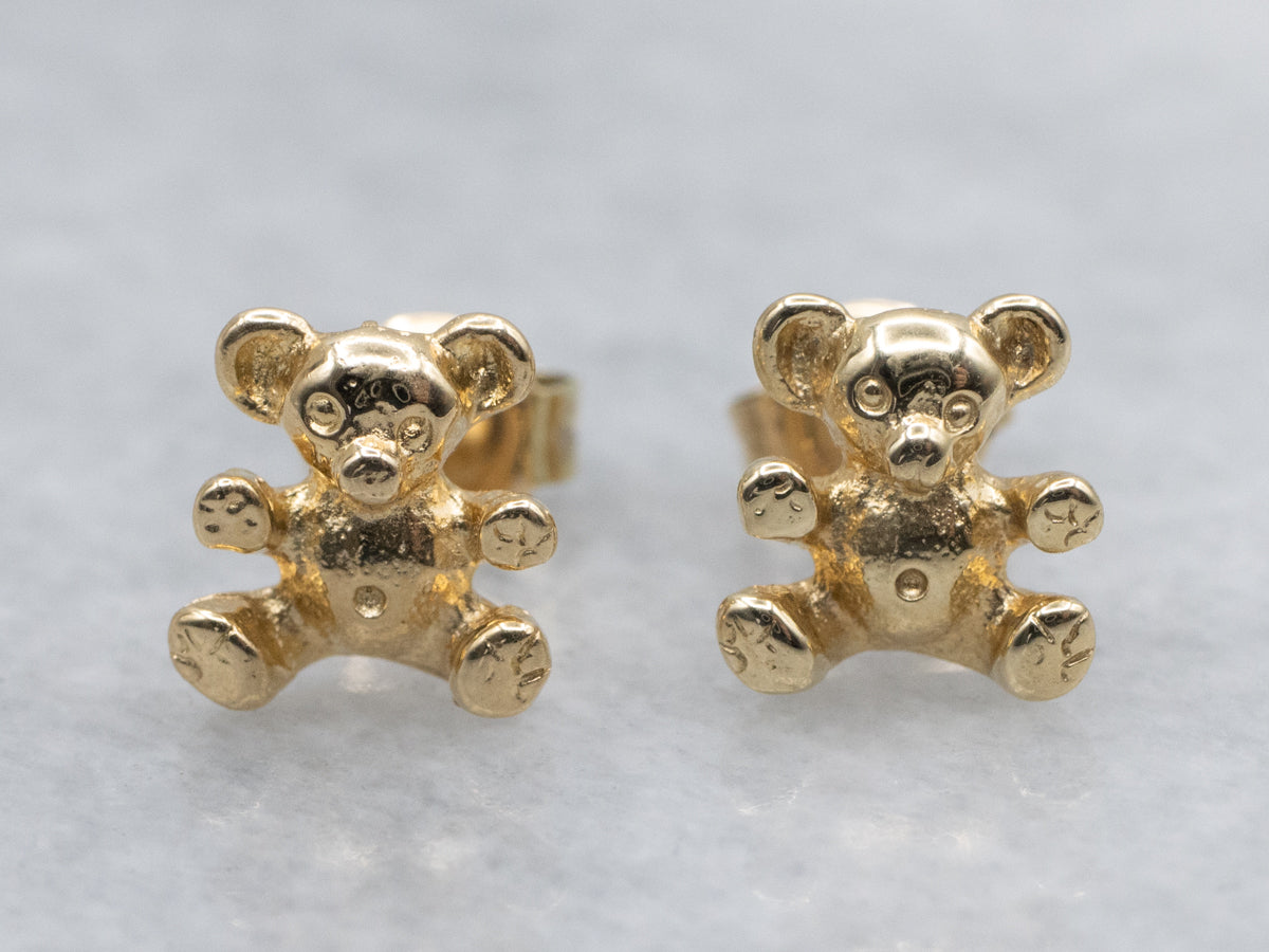 Sweet Gold Teddy Bear Stud Earrings