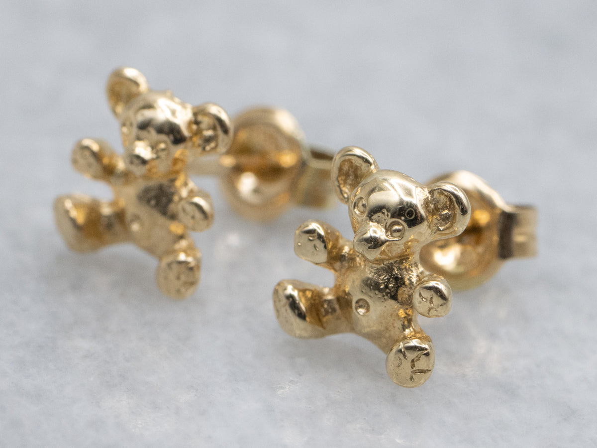 Sweet Gold Teddy Bear Stud Earrings
