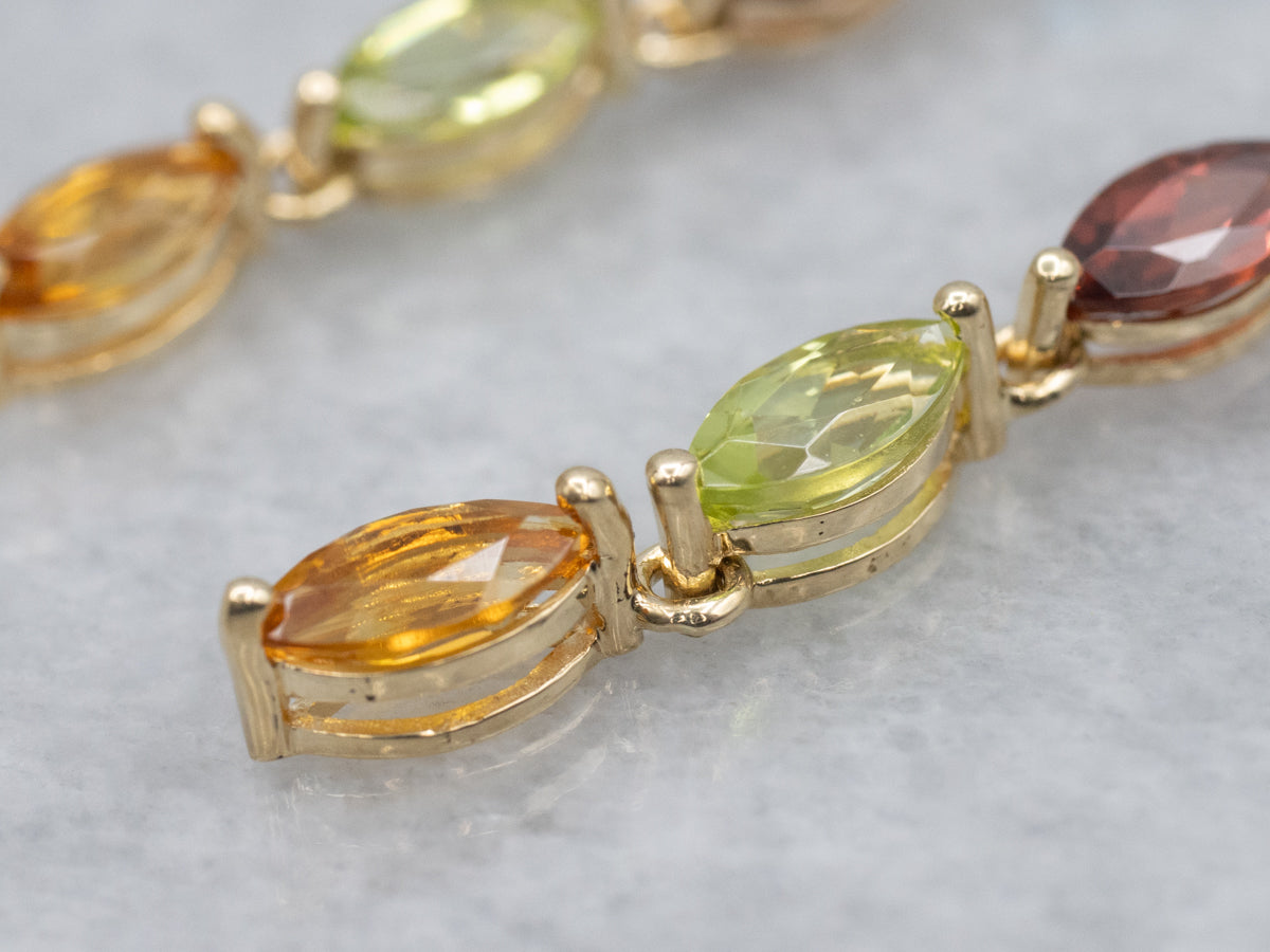 Marquise-Cut Rainbow Multi-Gem Gold Dangle Drop Earrings