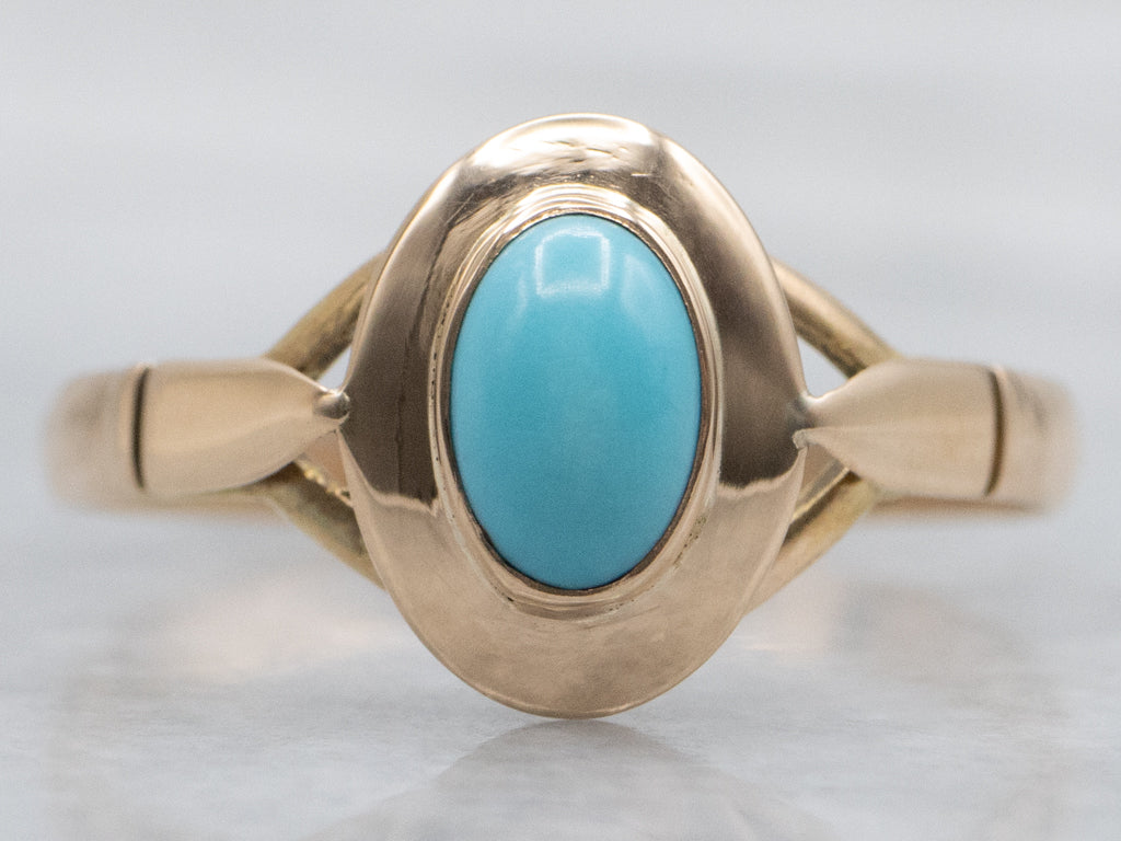 Vintage Bezel-Set Turquoise Rose Gold Ring