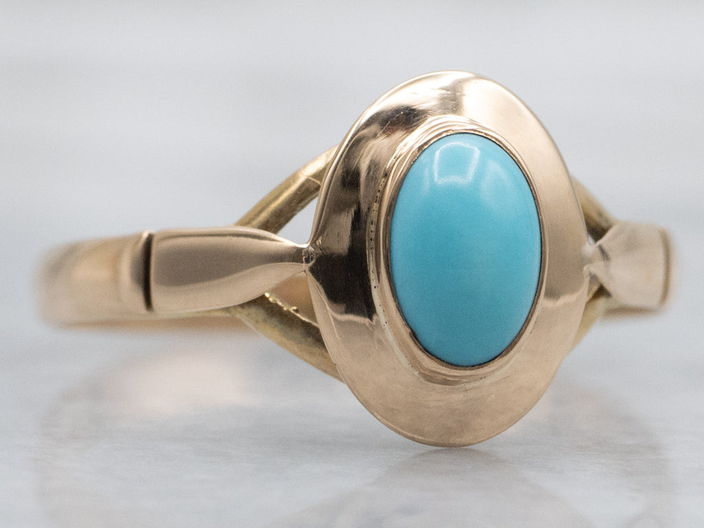 Vintage Bezel-Set Turquoise Rose Gold Ring