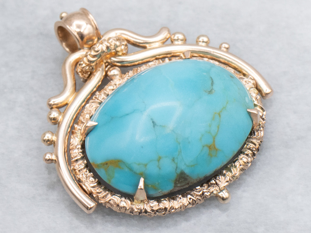 Ornate East-to-West Turquoise Rose Gold Pendant