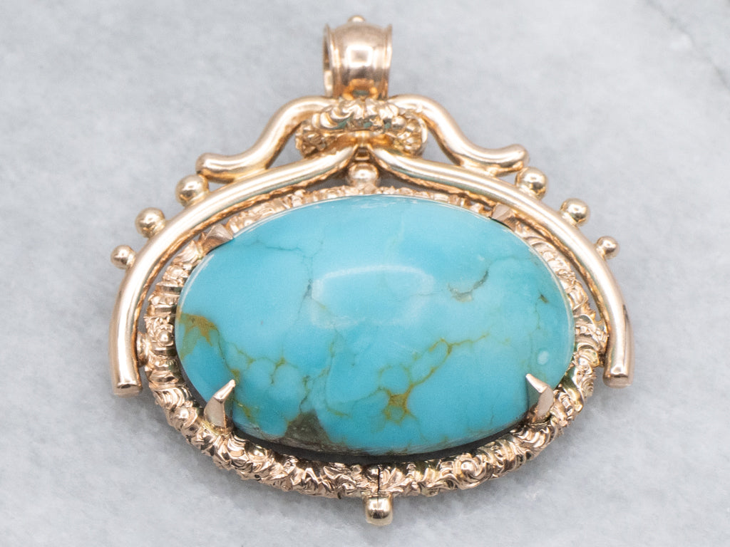 Ornate East-to-West Turquoise Rose Gold Pendant