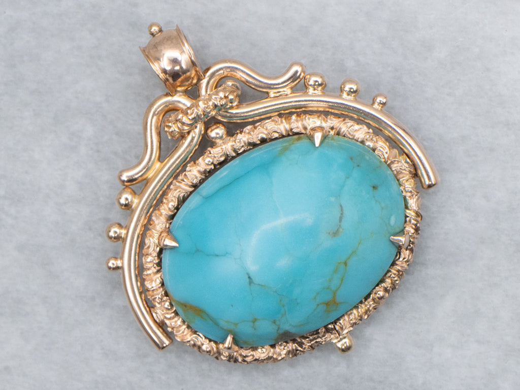 Ornate East-to-West Turquoise Rose Gold Pendant