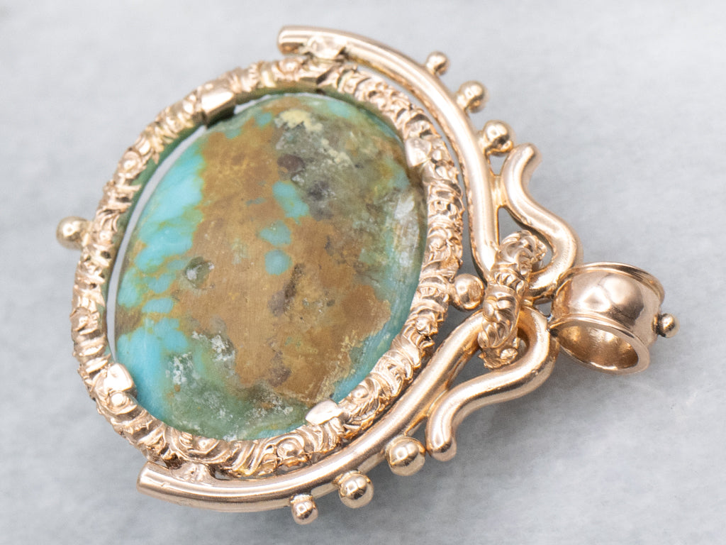 Ornate East-to-West Turquoise Rose Gold Pendant