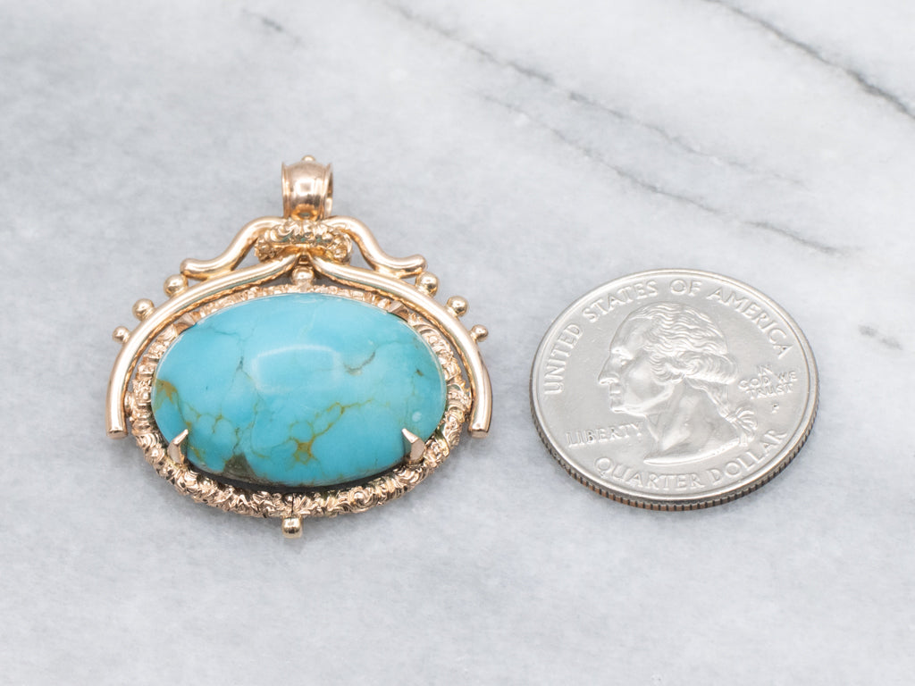 Ornate East-to-West Turquoise Rose Gold Pendant